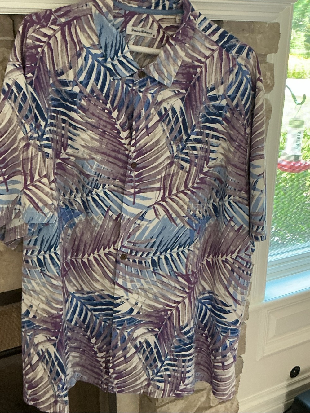 Tommy Bahama silk Short-Sleeve Tropical Leaf Shirt in Purple, Blue and Cream